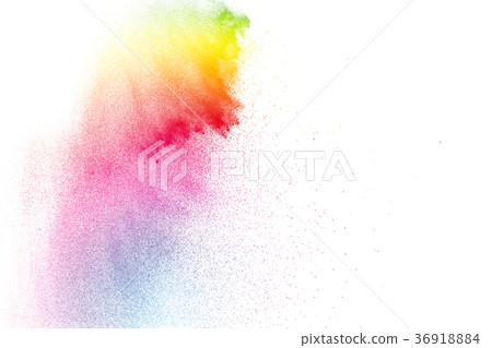 Color particles splatter on white background. 36918884