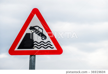Sign warning of Danger falling in water Sign warning of Danger falling in water 36919604