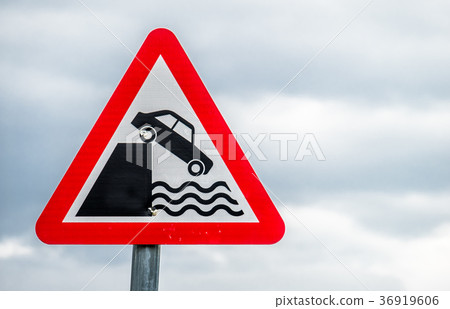 Sign warning of Danger falling in water Sign warning of Danger falling in water 36919606