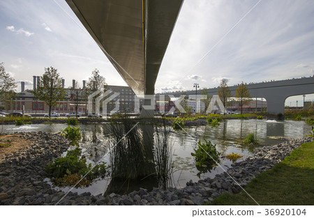 Floating bridge of Zaryadye park in Moscow,Russia 36920104