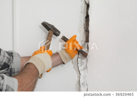 Construction site, old building demolishing 36920465