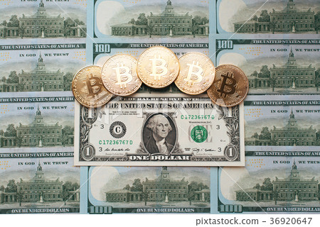 Coins bitcoin, there are money, on bill table a 36920647