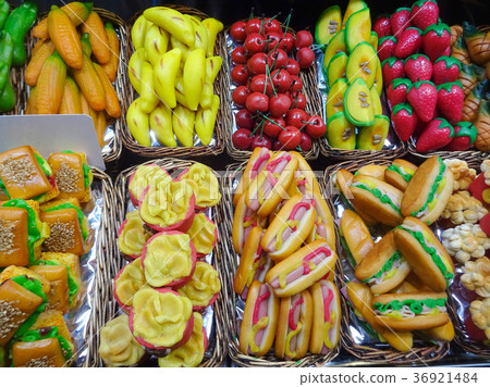 marzipan fake food market stall - food concept 36921484