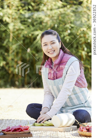 老人，女人，場，蔬菜，韓國 36922852