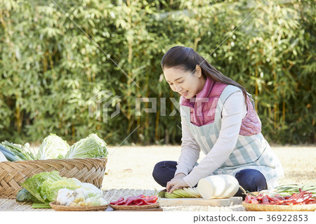 老人，女人，場，蔬菜，韓國 36922853