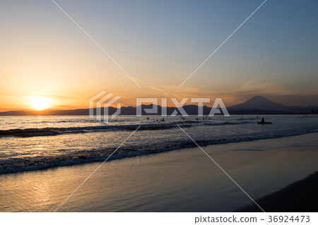 菅沼海岸富士山日落太陽衝浪者 菅沼海岸富士山日落太陽衝浪者 36924473