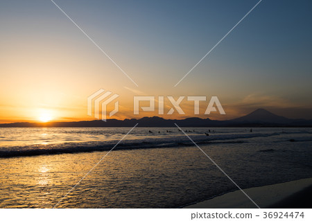 菅沼海岸富士山日落太陽衝浪者 菅沼海岸富士山日落太陽衝浪者 36924474