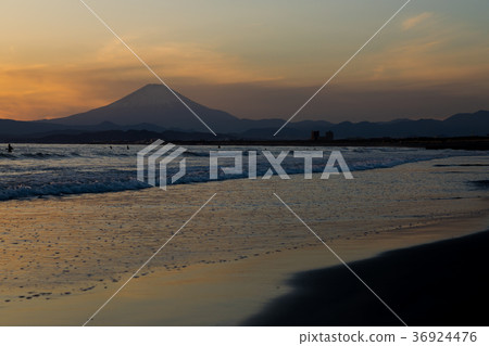 菅沼海岸富士山日落太陽衝浪者 36924476
