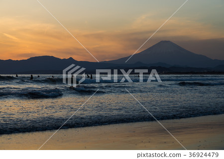 菅沼海岸富士山日落太陽衝浪者 菅沼海岸富士山日落太陽衝浪者 36924479