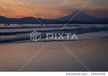 菅沼海岸富士山日落太陽衝浪者 36924489