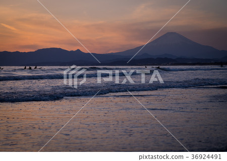 菅沼海岸富士山日落太陽衝浪者 36924491