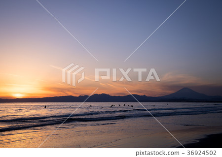 菅沼海岸富士山日落太陽衝浪者 菅沼海岸富士山日落太陽衝浪者 36924502