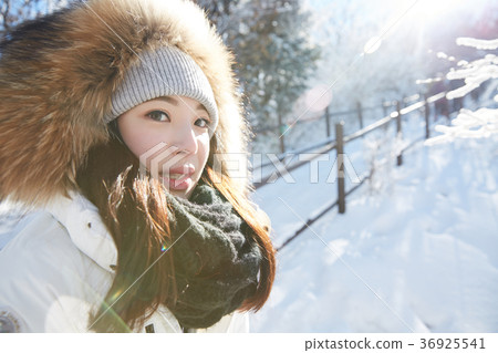 女人，冬天，雪，山 36925541