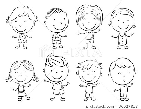 happy kid cartoon black and white