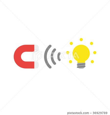 Vector concept of magnet attracting glowing bulb 36929789