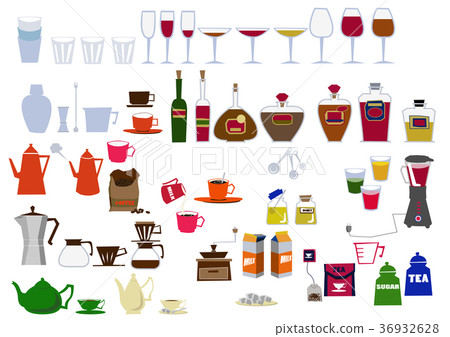 家庭用品的圖標的集合。廚房。餐具，杯子材料。 36932628