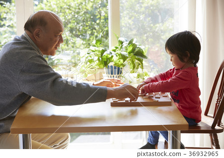 A child and senior playing a shogi 36932965