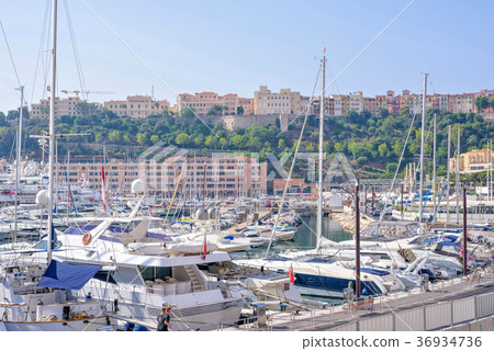 Daylight sunny view to parked luxury yachts 36934736