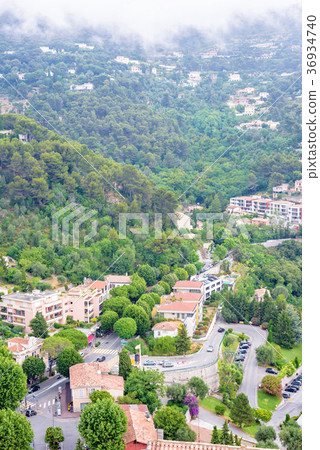 Daylight foggy view to Eze, Cote d'Azur village 36934740