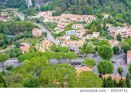 Daylight foggy view to Eze, Cote d'Azur village 36934741