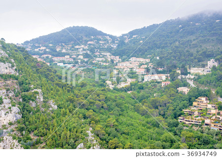 Daylight foggy view to Eze, Cote d'Azur village 36934749