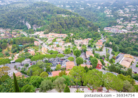 Daylight foggy view to Eze, Cote d'Azur village 36934754