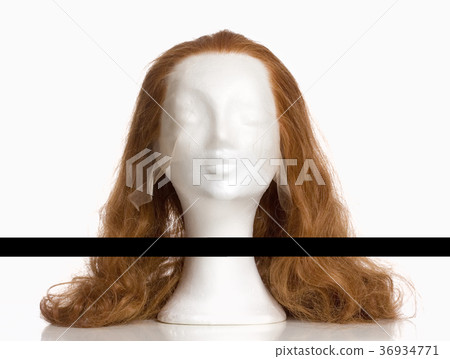 Mannequin Female Head with Wig on White 36934771
