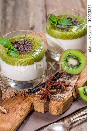 Fruit dessert green panna cotta Fruit dessert green panna cotta 36935282