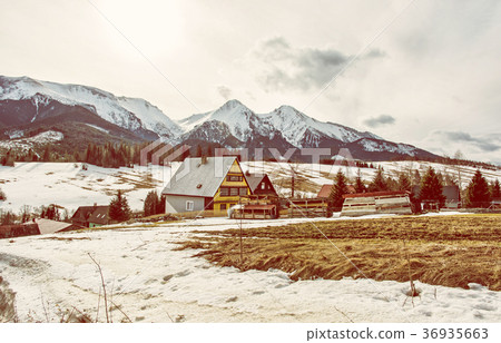 Folk architecture in Zdiar village with Tatry 36935663
