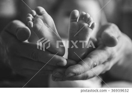 Parent holding in hands feet of newborn baby 36939632