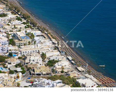 Greece, Santorini, Kamari beach, top view Greece, Santorini, Kamari beach, top view 36940138