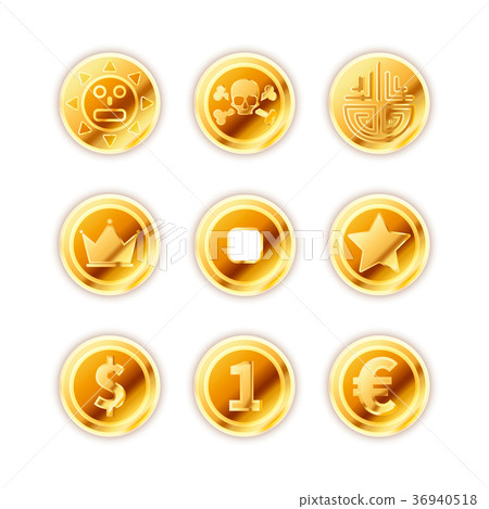 Set of bright ancient gold coins isolated on white 36940518