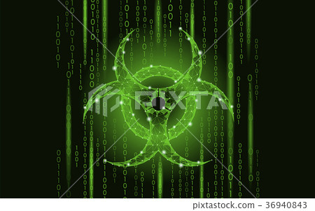 Computer web virus attack danger. Biohazard sign 36940843