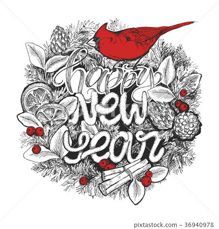 New Year typographic poster. Wreath with lettering 36940978
