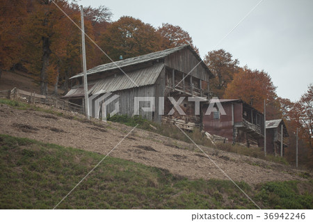 old wooden houses in a mountain, Georgian village 36942246
