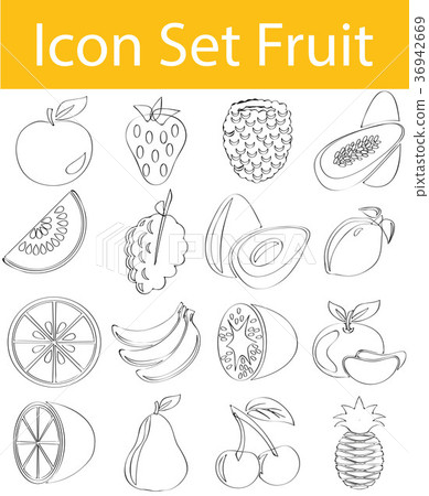 Drawn Doodle Lined Icon Set Fruit 36942669