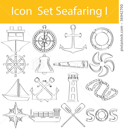 Drawn Doodle Lined Icon Set Seafaring I 36942700