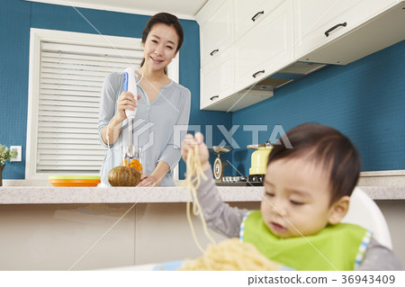 Mother, Son, Infant, Kitchen, Korean Mother, Son, Infant, Kitchen, Korean 36943409