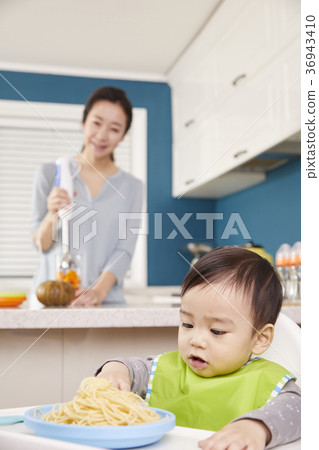 Mother, Son, Infant, Kitchen, Korean Mother, Son, Infant, Kitchen, Korean 36943410