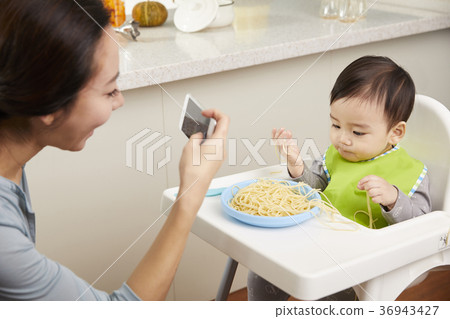 Mother, Son, Infant, Kitchen, Korean 36943427