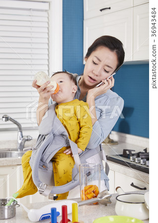 Mother, Son, Infant, Kitchen, Korean Mother, Son, Infant, Kitchen, Korean 36943484