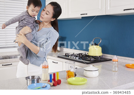 Mother, Son, Infant, Kitchen, Korean Mother, Son, Infant, Kitchen, Korean 36943485