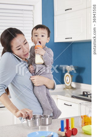 Mother, Son, Infant, Kitchen, Korean Mother, Son, Infant, Kitchen, Korean 36943508