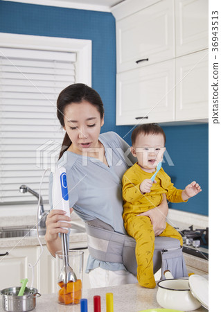 Mother, Son, Infant, Kitchen, Korean 36943513