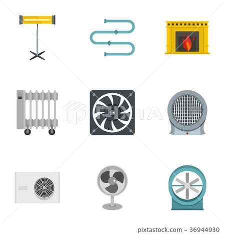 Heating cooling air icon set, flat style Heating cooling air icon set, flat style 36944930