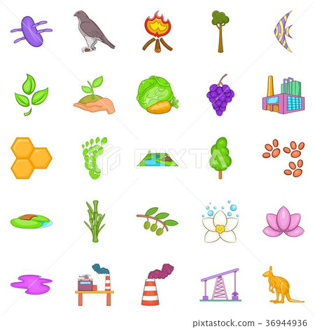 Pollution of nature icons set, cartoon style 36944936