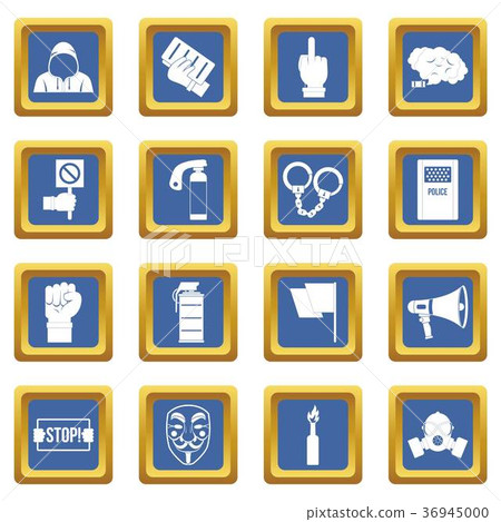 Protest icons set blue Protest icons set blue 36945000