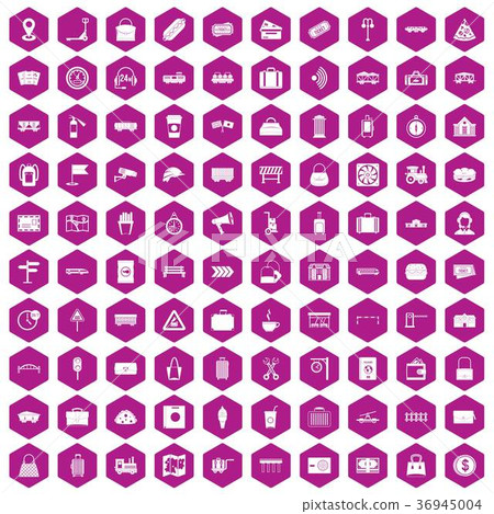 100 railway icons hexagon violet 36945004