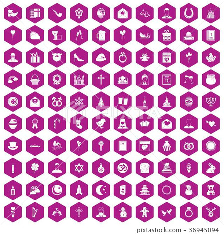 100 religious festival icons hexagon violet 36945094