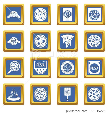 Pizza icons set blue 36945223